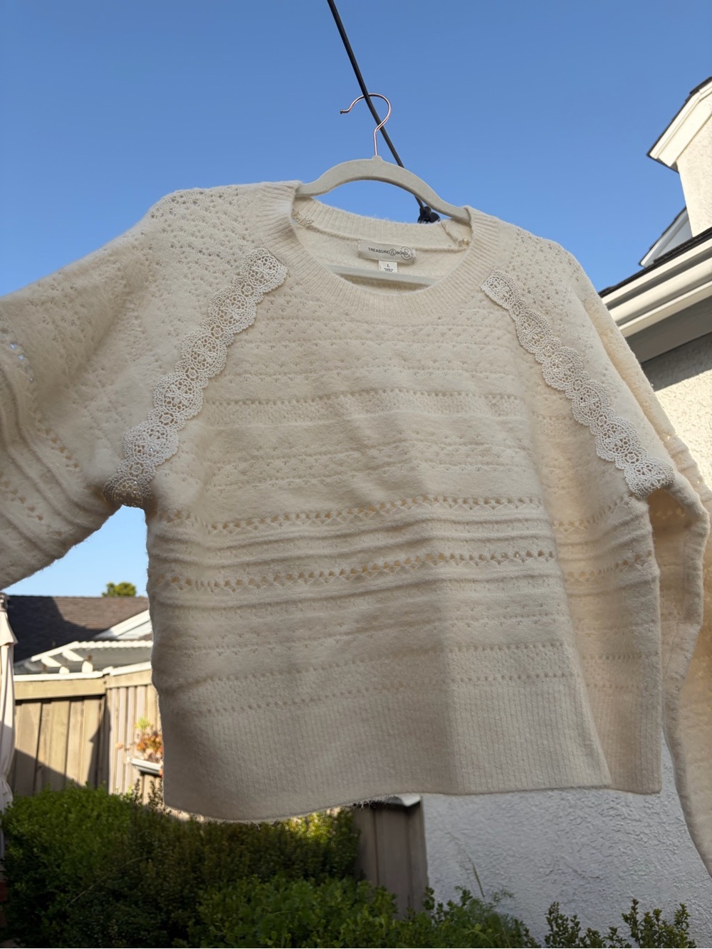 Treasure & Bond Cream Lace-Trim Crew Sweater